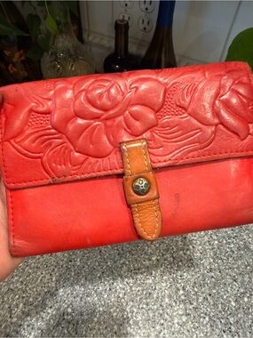 Patricia Nash Embossed Floral Leather Wallet - Red